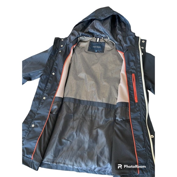 Cole Haan Men’s Hooded Rain Jacket Navy Blue Size Large